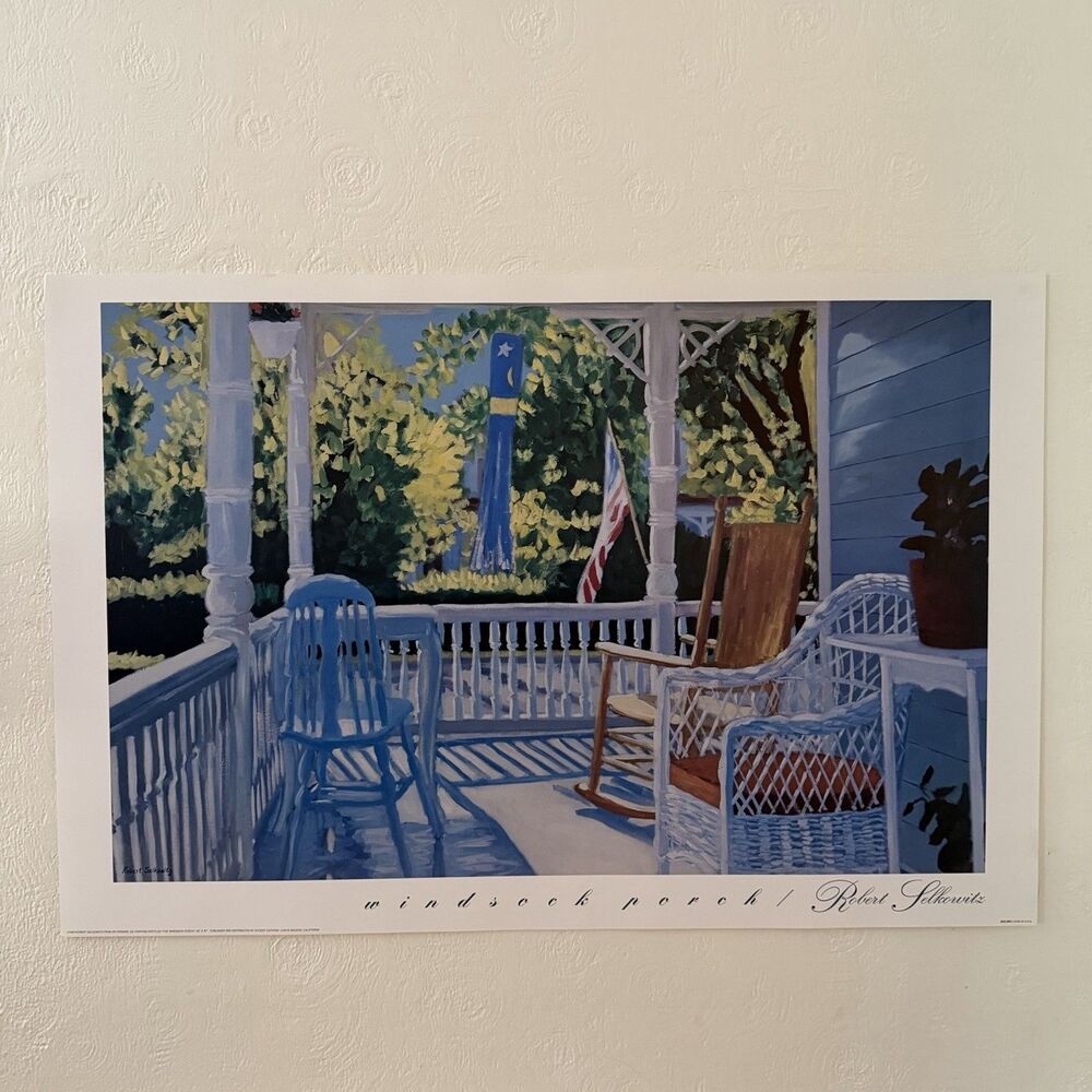 Robert Selkowitz Windsock Porch Lithograph Poster Print 24x36” American Flag 90s